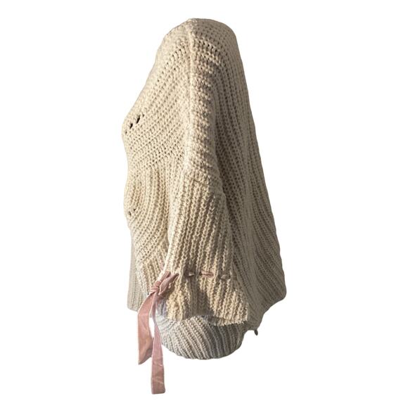 Pol knit oversized feminine cream and pink ribbon sweater - Picture 3 of 4